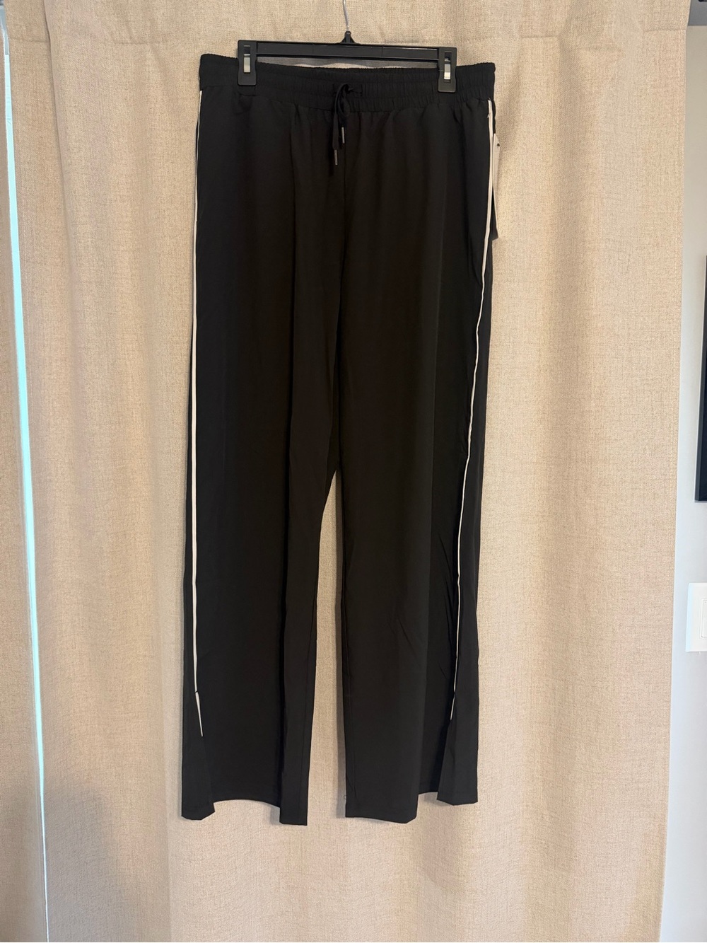 Black Drawstring Track Pants with White Side Stripe - Picture 1 of 6